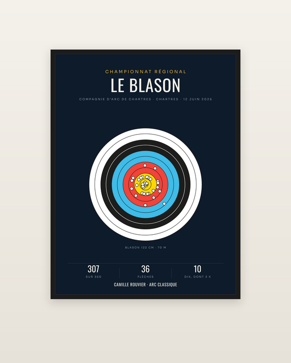 Affiche Blason de tir à l’arc personnalisée, encadrée dans un cadre noir