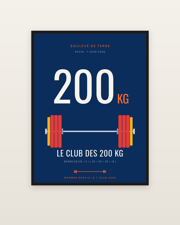 Affiche Le Club des 200 kg | Soulevé de terre, encadrée dans un cadre noir
