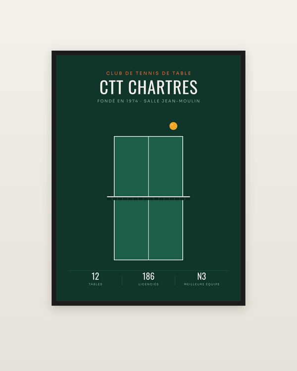 Affiche Club de tennis de table personnalisée, encadrée dans un cadre noir