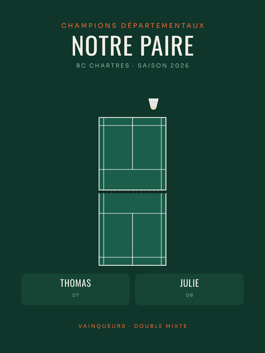 Affiche Double de badminton personnalisée, imprimée en France sur papier premium
