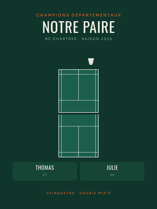 Affiche Double de badminton personnalisée, imprimée en France sur papier premium