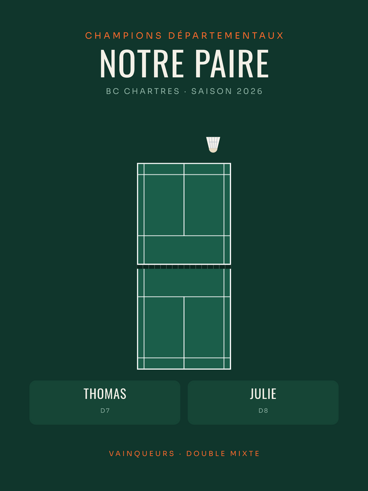 Affiche Double de badminton personnalisée, imprimée en France sur papier premium
