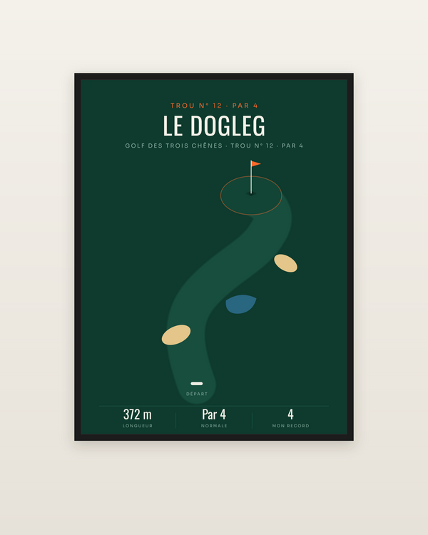 Affiche Plan de trou de golf personnalisée, encadrée dans un cadre noir
