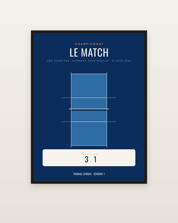 Affiche Match de volley personnalisée, encadrée dans un cadre noir