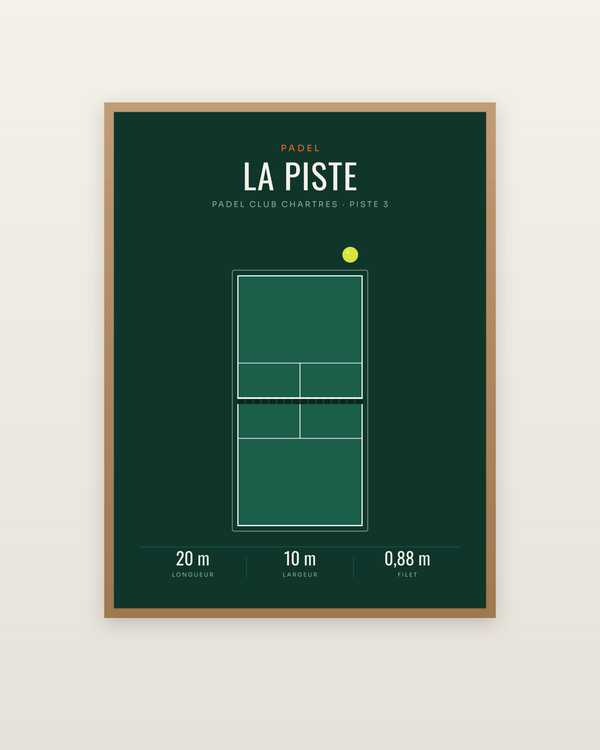 Affiche Piste de padel | poster déco, encadrée dans un cadre bois naturel