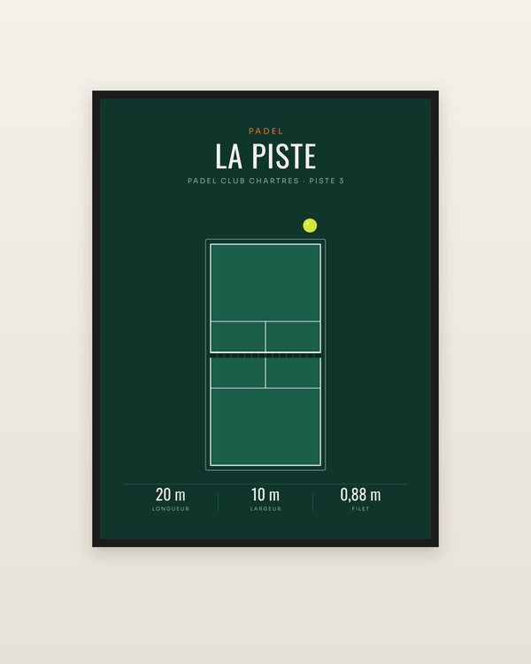 Affiche Piste de padel | poster déco, encadrée dans un cadre noir