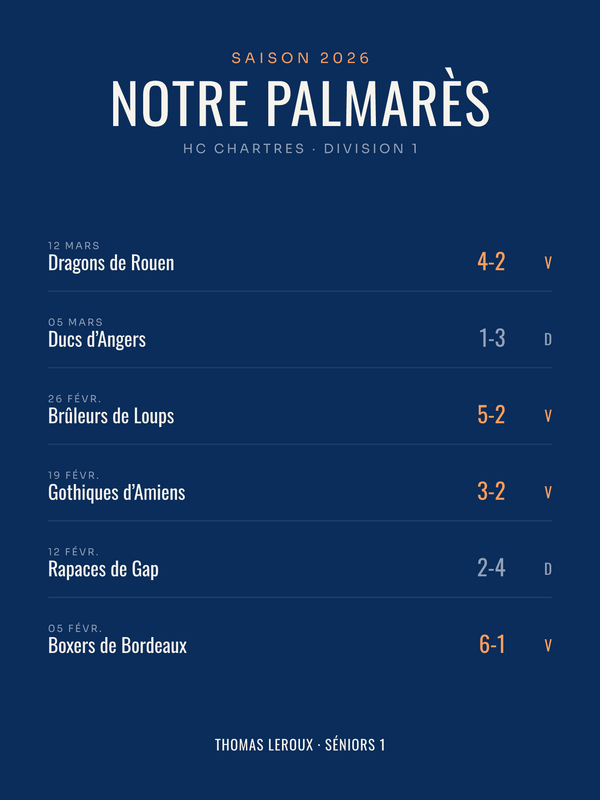 Affiche palmarès : tous vos matchs de la saison de hockey, affiche personnalisable imprimée en France