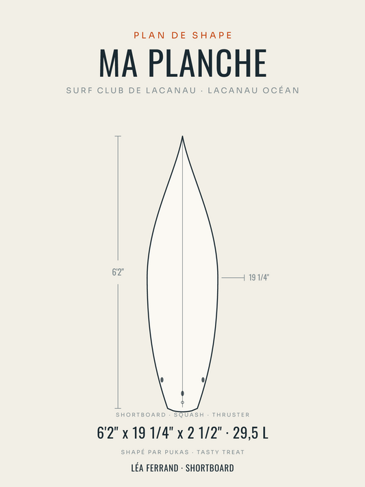 Affiche plan de shape : votre planche de surf en dessin technique, affiche personnalisable imprimée en France