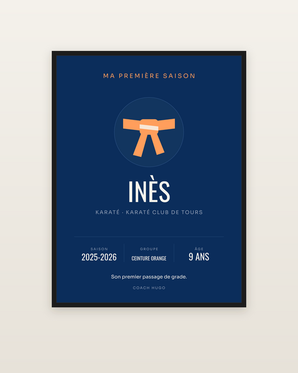 Affiche Ma première saison | Karaté, encadrée dans un cadre noir
