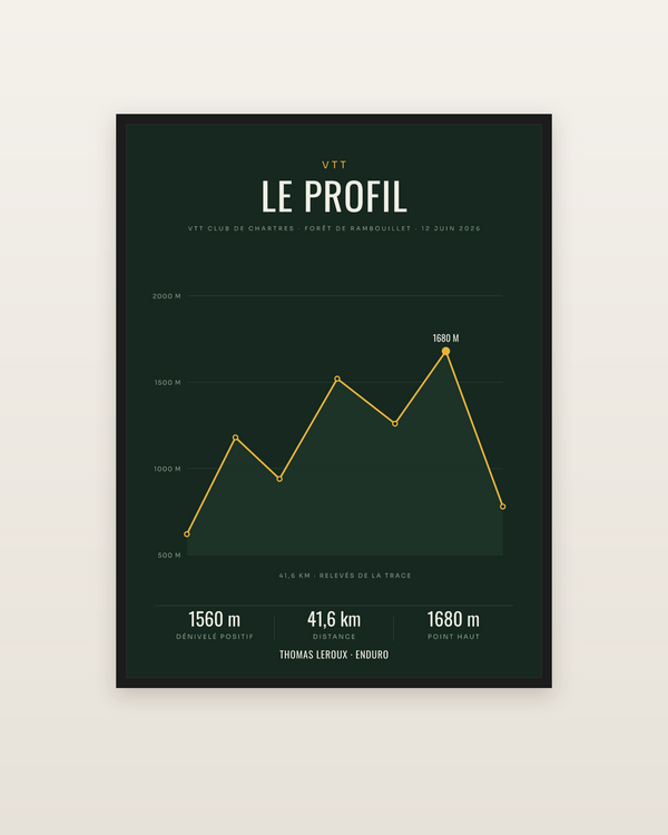 Affiche Profil de sortie VTT personnalisée, encadrée dans un cadre noir