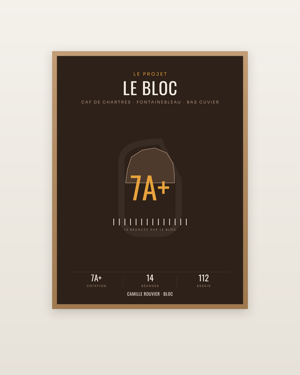 Affiche Projet de Bloc Escalade Personnalisée, encadrée dans un cadre bois naturel