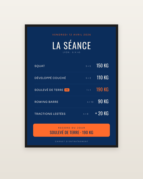 Affiche La Séance | Musculation, encadrée dans un cadre noir