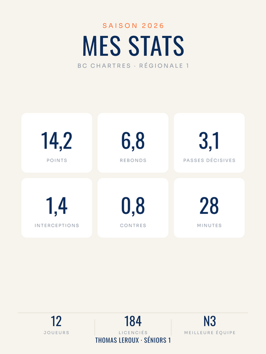 Affiche Statistiques de basket personnalisée, imprimée en France sur papier premium
