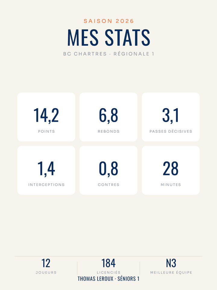 Affiche Statistiques de basket personnalisée, imprimée en France sur papier premium