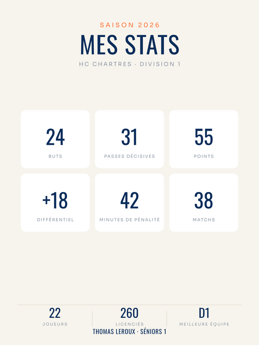 Affiche statistiques de hockey personnalisées, imprimée en France sur papier premium