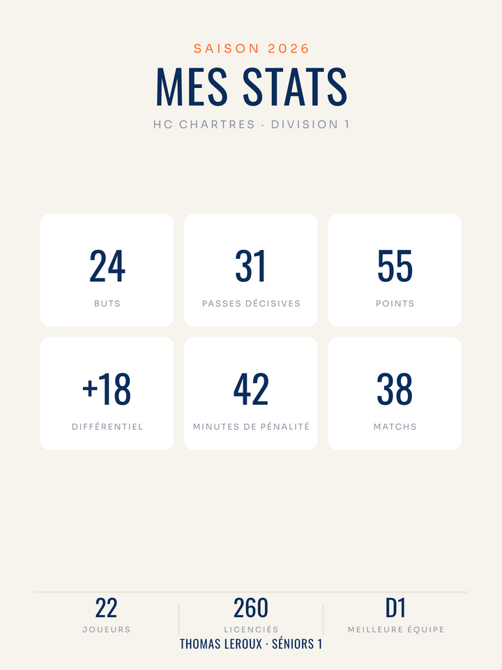 Affiche statistiques de hockey personnalisées, imprimée en France sur papier premium
