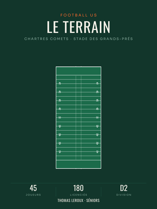 Affiche terrain de football américain aux cotes NFL, affiche personnalisable imprimée en France