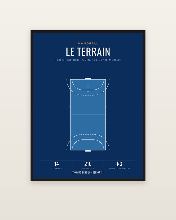 Affiche Terrain de handball | poster déco, encadrée dans un cadre noir