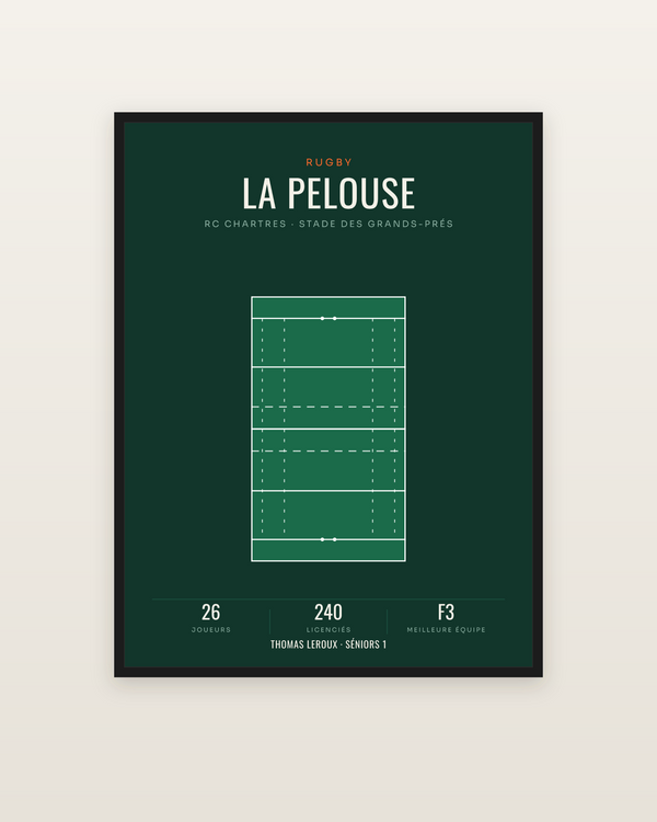 Affiche Terrain de rugby | poster pelouse, encadrée dans un cadre noir