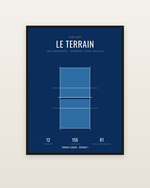 Affiche Terrain de volley | poster déco, encadrée dans un cadre noir