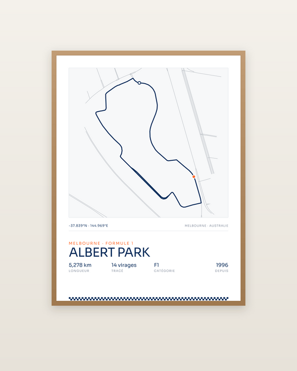 Albert Park, encadrée dans un cadre bois naturel