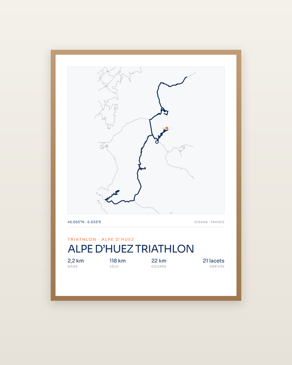 Alpe d’Huez Triathlon, encadrée dans un cadre bois naturel