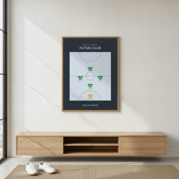 Tableau décoratif Compo Futsal avec cinq joueurs, idéal pour une chambre d'enfant sportive.