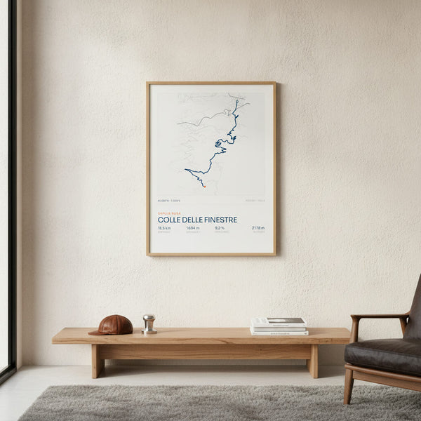 Tableau "Colle delle Finestre" vibrant, capturant l'essence d'une montée cycliste épique, parfait pour les amateurs de cyclisme.