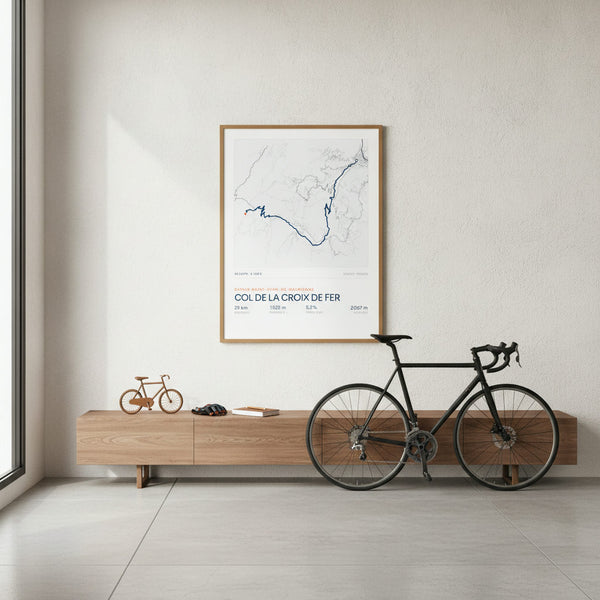 Tableau Col de la Croix de Fer avec cycliste, ambiance sportive, par sportsndeco.