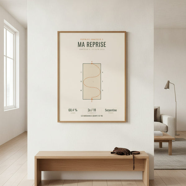 Tableau personnalisé de dressage sur fond sportif, idéal pour décorer une chambre d'enfant.
