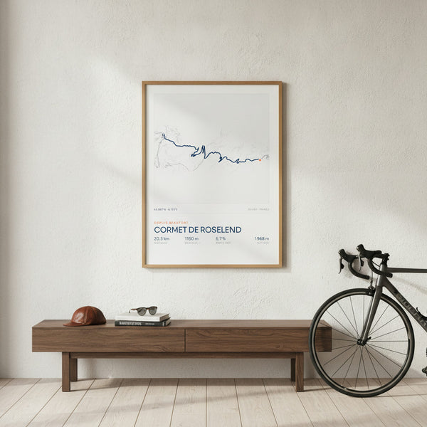 Tableau Cormet de Roselend sur fond sportif, idéal pour fans de cyclisme et aventure.
