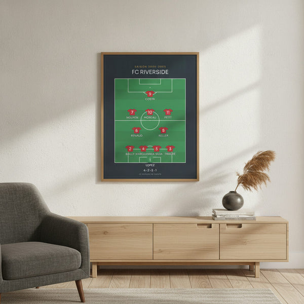 Tableau sportif Compo Foot 4-2-3-1, style vintage, idéal pour décoration de chambre d'enfant.