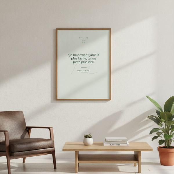 Tableau personnalisé Citation Cyclisme sur fond sportif, parfait pour la chambre d'un jeune passionné.