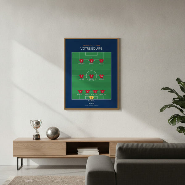 Tableau Compo de foot personnalisé avec prenom, parfait pour chambre d'enfant, ambiance sportive.