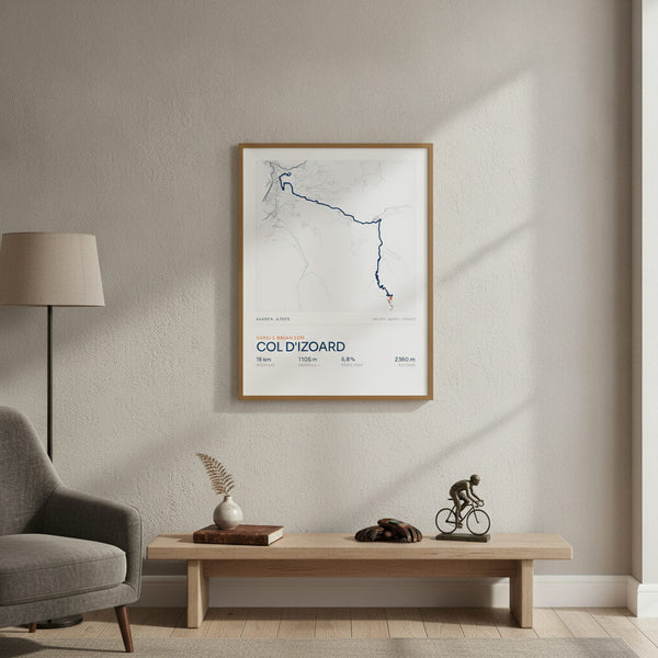 Tableau Col d'Izoard sportsndeco, illustrant une scène cycliste épique sur fond alpin.