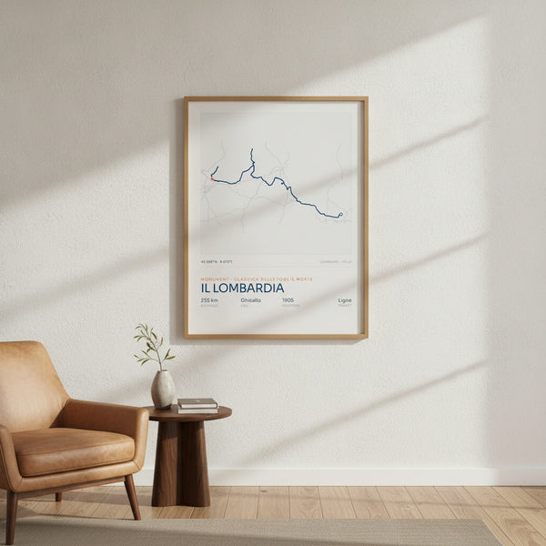 Tableau Il Lombardia sur fond sportif, ajoutant une touche dynamique à la décoration.