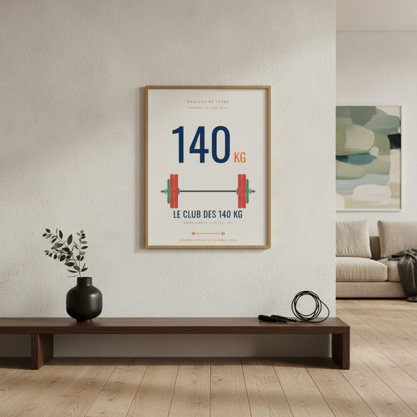 Affiche Le Club des 140 kg, parfaite pour les amateurs de soulevé de terre sportifs.