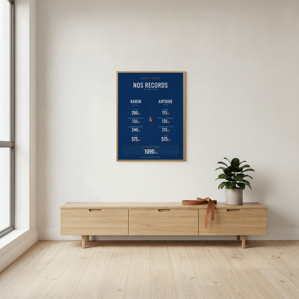 Affiche personnalisée Nos Records pour enfants, sur fond sportif, par Binôme de salle.
