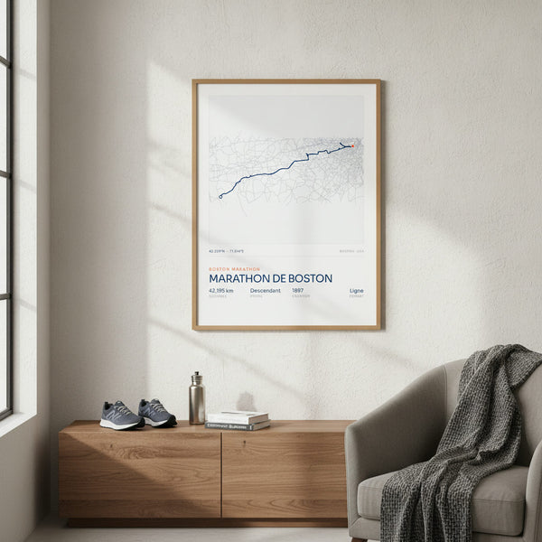 Toile "Marathon de Boston" avec un fond sportif dynamique, idéale pour inspirer les coureurs.