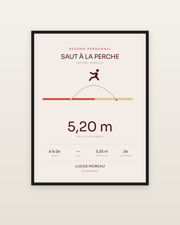 Affiche Saut à la perche, encadrée dans un cadre noir