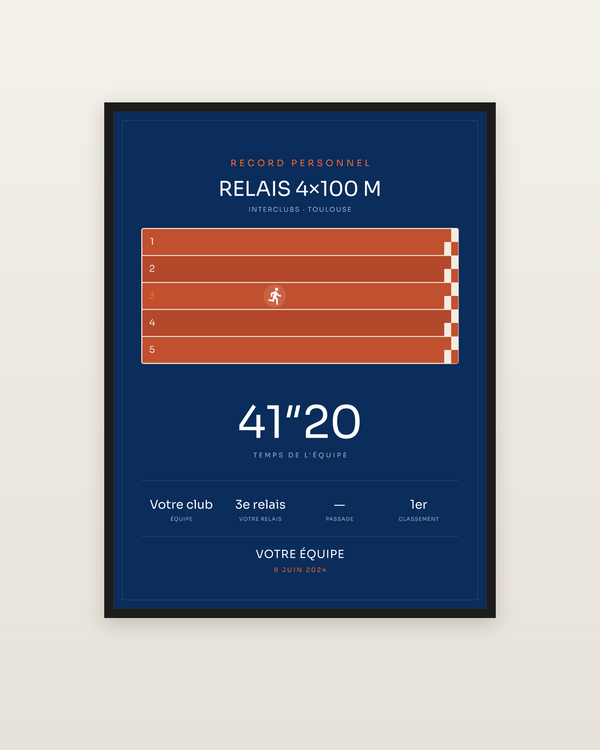 Affiche Relais 4×100 m, encadrée dans un cadre noir