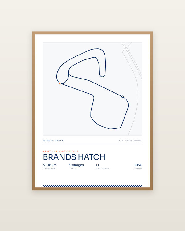 Brands Hatch, encadrée dans un cadre bois naturel