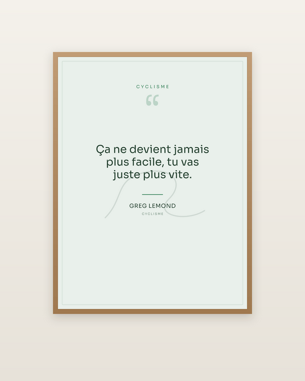 Citation Cyclisme, encadrée dans un cadre bois naturel