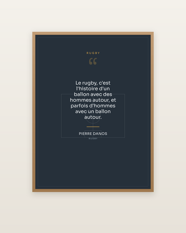 Citation Rugby, encadrée dans un cadre bois naturel