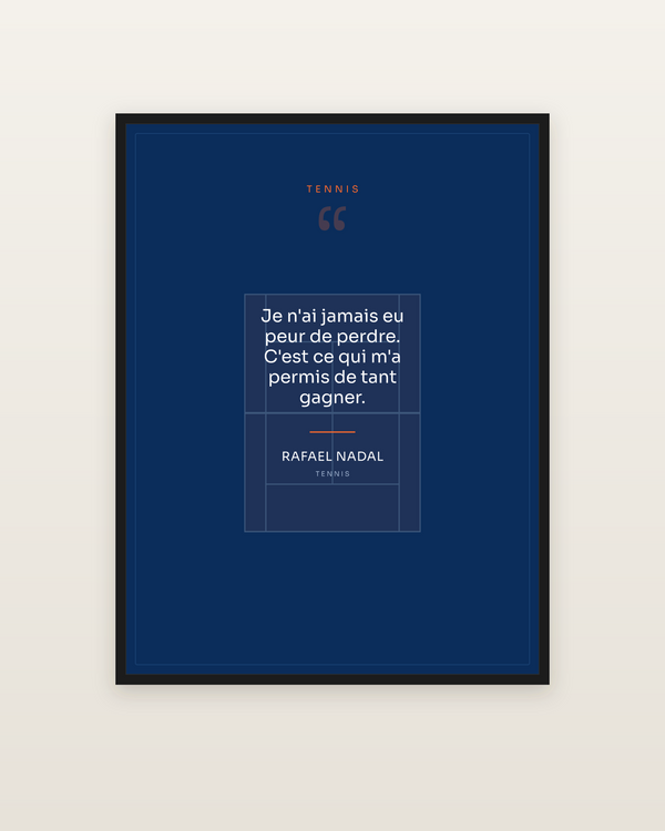 Citation Tennis, encadrée dans un cadre noir