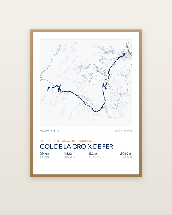 Col de la Croix de Fer, encadrée dans un cadre bois naturel
