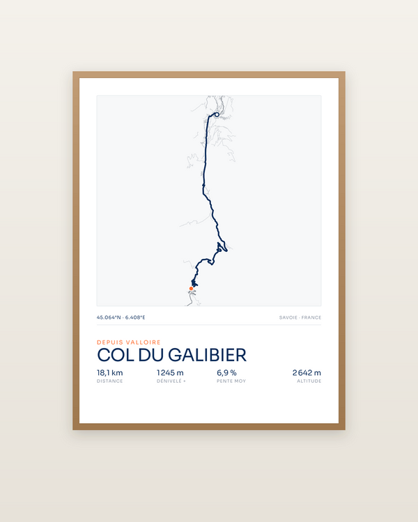 Col du Galibier, encadrée dans un cadre bois naturel