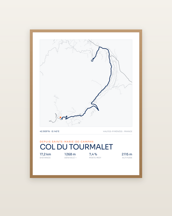 Col du Tourmalet, encadrée dans un cadre bois naturel