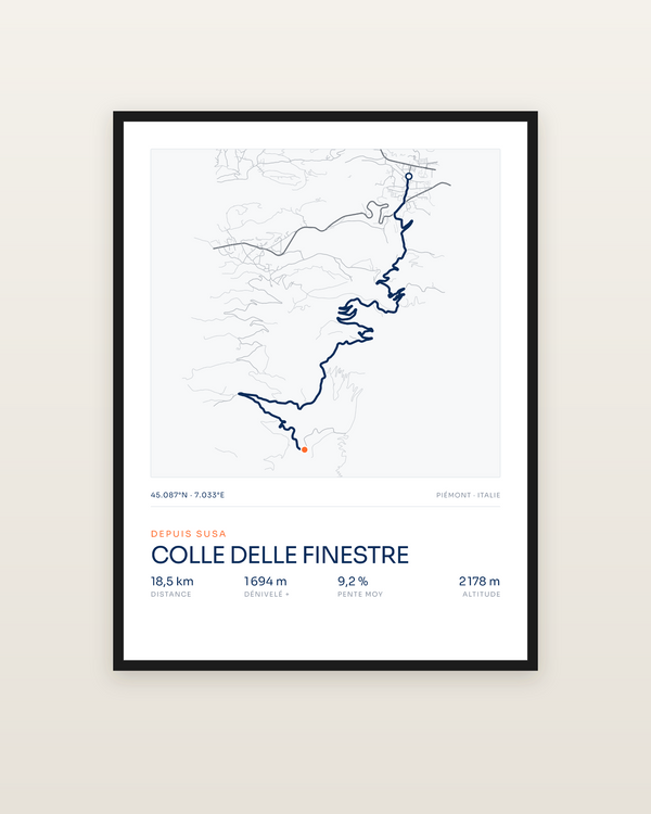 Colle delle Finestre, encadrée dans un cadre noir