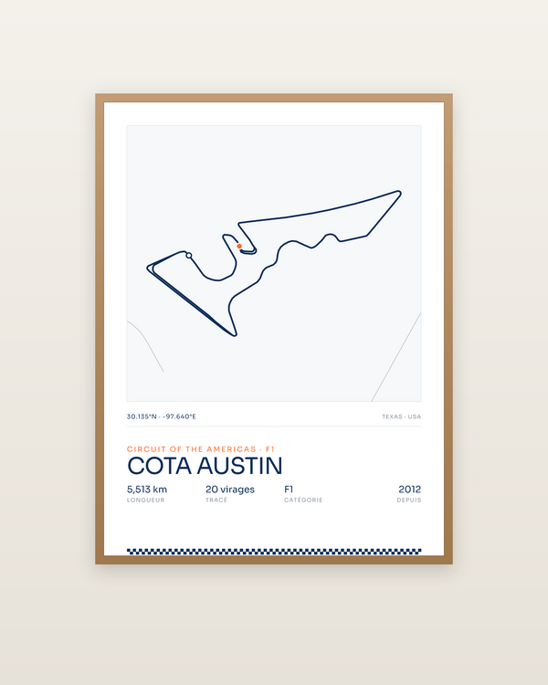 COTA Austin, encadrée dans un cadre bois naturel